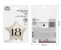 Balon foliowy 18" Gwiazda z cyfrą 18 kremowy FG-BG18 GoDan